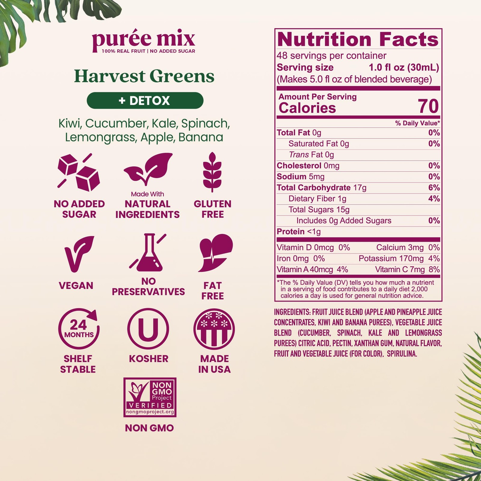 Smartfruit Harvest Greens + Detox, 100% Real Fruit Purée, Non-GMO, No Additives,