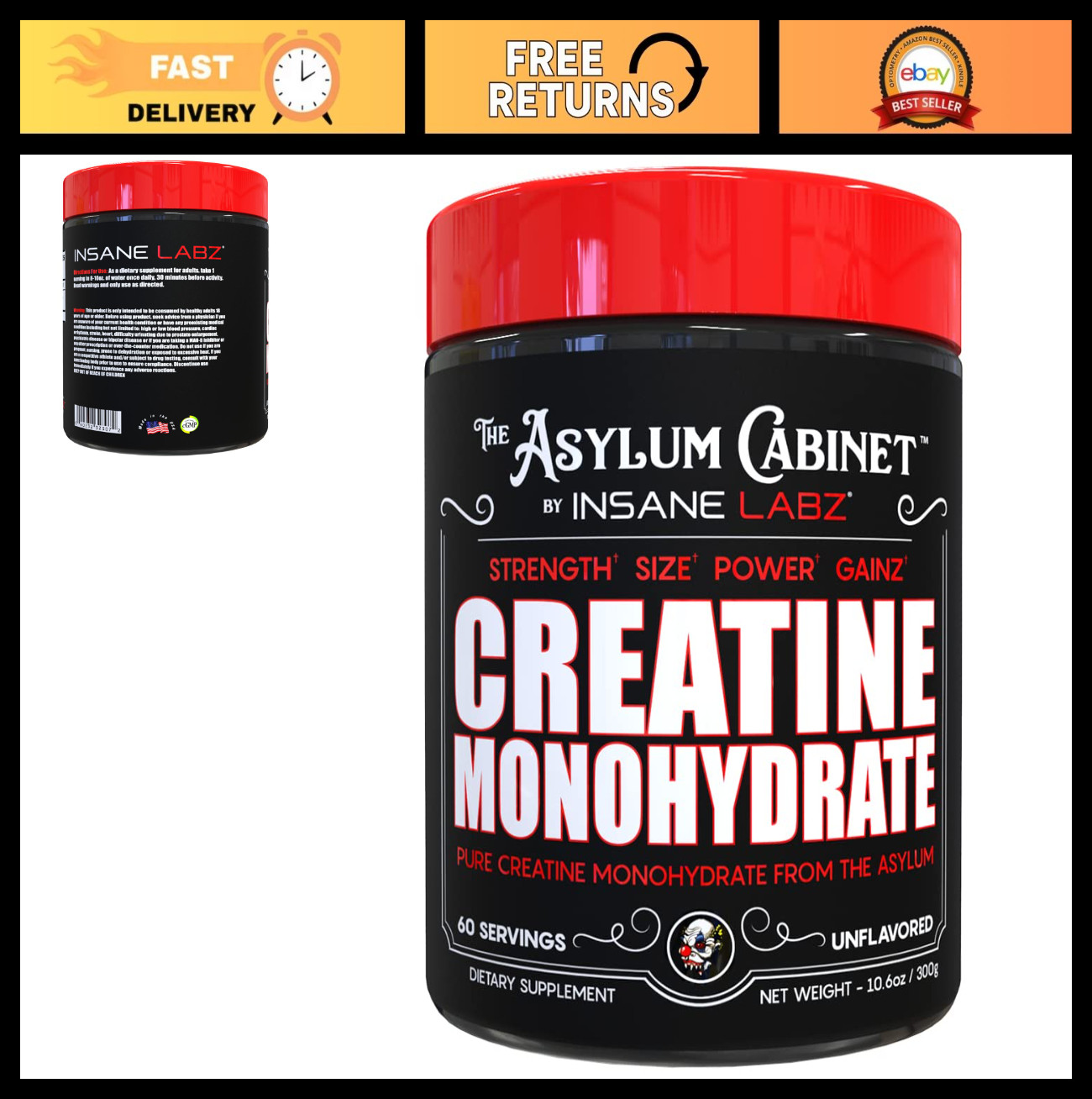 Creatine Monohydrate Unflavored Powder – Boost Strength, Size & Power, 5g/Servin