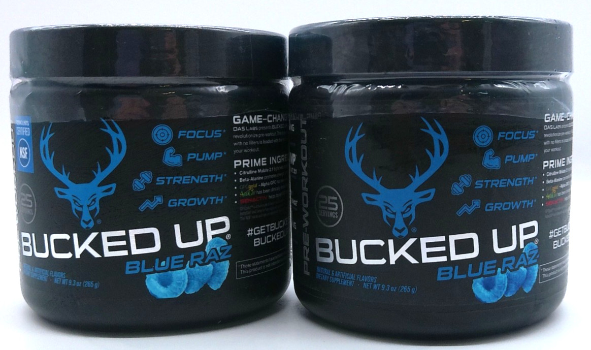 2Pk- Bucked Up Blue Raz Pre-Workout, 9.3 Oz. Each, Exp. 3/27+