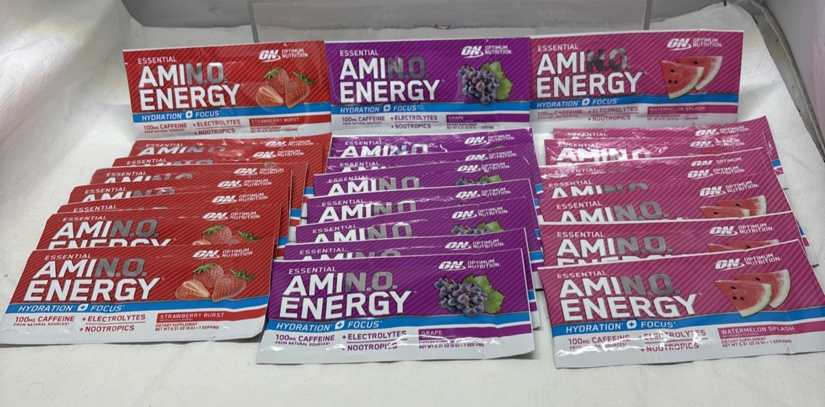 24 INDIVIDUAL SERV Optimum Nutrition Amino Energy GRAPE WATERML STRAWBERRY B95