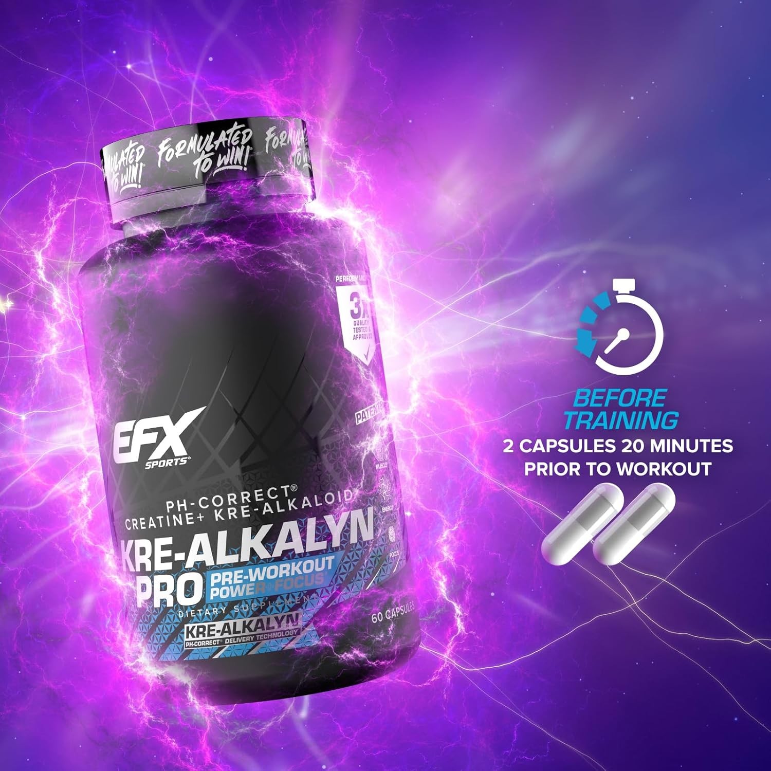 EFX Sports Kre-Alkalyn Pro | pH Correct Creatine 60 Count (Pack of 1)