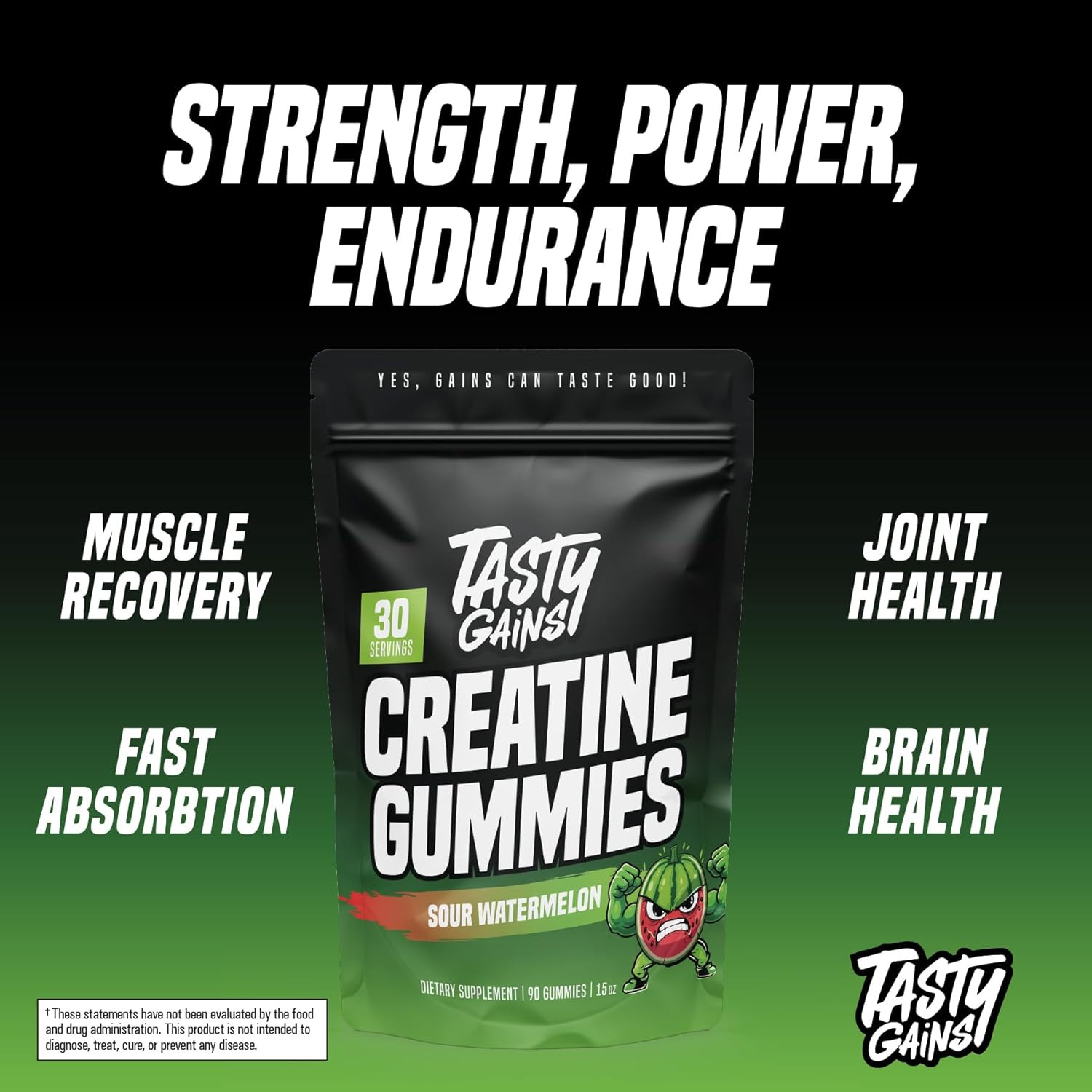 TASTY GAINS Creatine Gummies, 90g of Creatine, Non-GMO, Vegan – Build Muscle & B