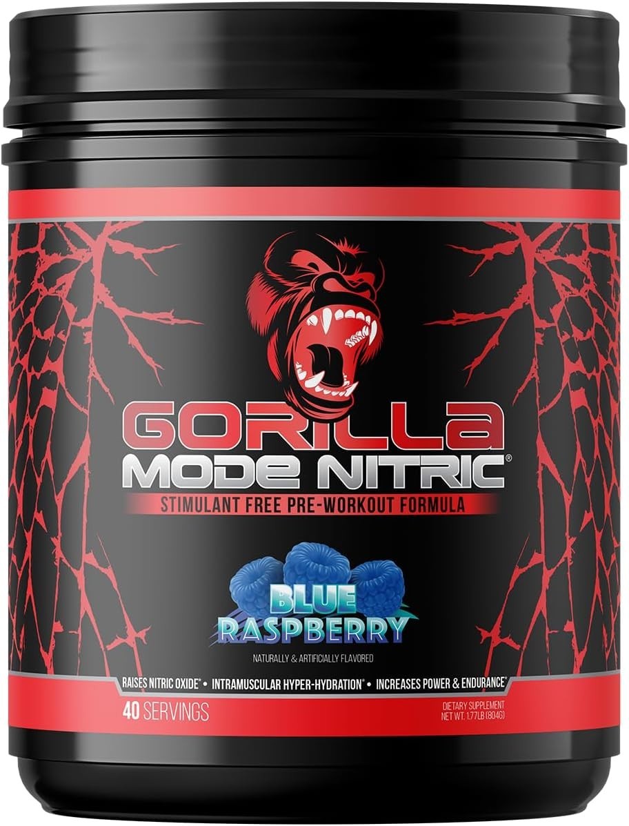 Gorilla Mode Nitric Pre-Workout Blue Raspberry 804g – Max Pumps, Vasodilation…