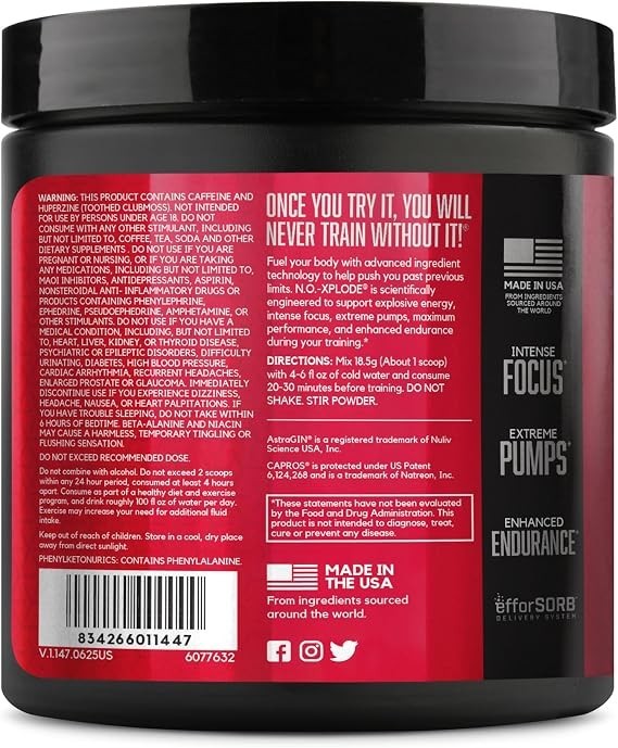 BSN N.O.XPLODE Pre Workout Powder,Energy Supplement for Men and Women 0.65 Pound