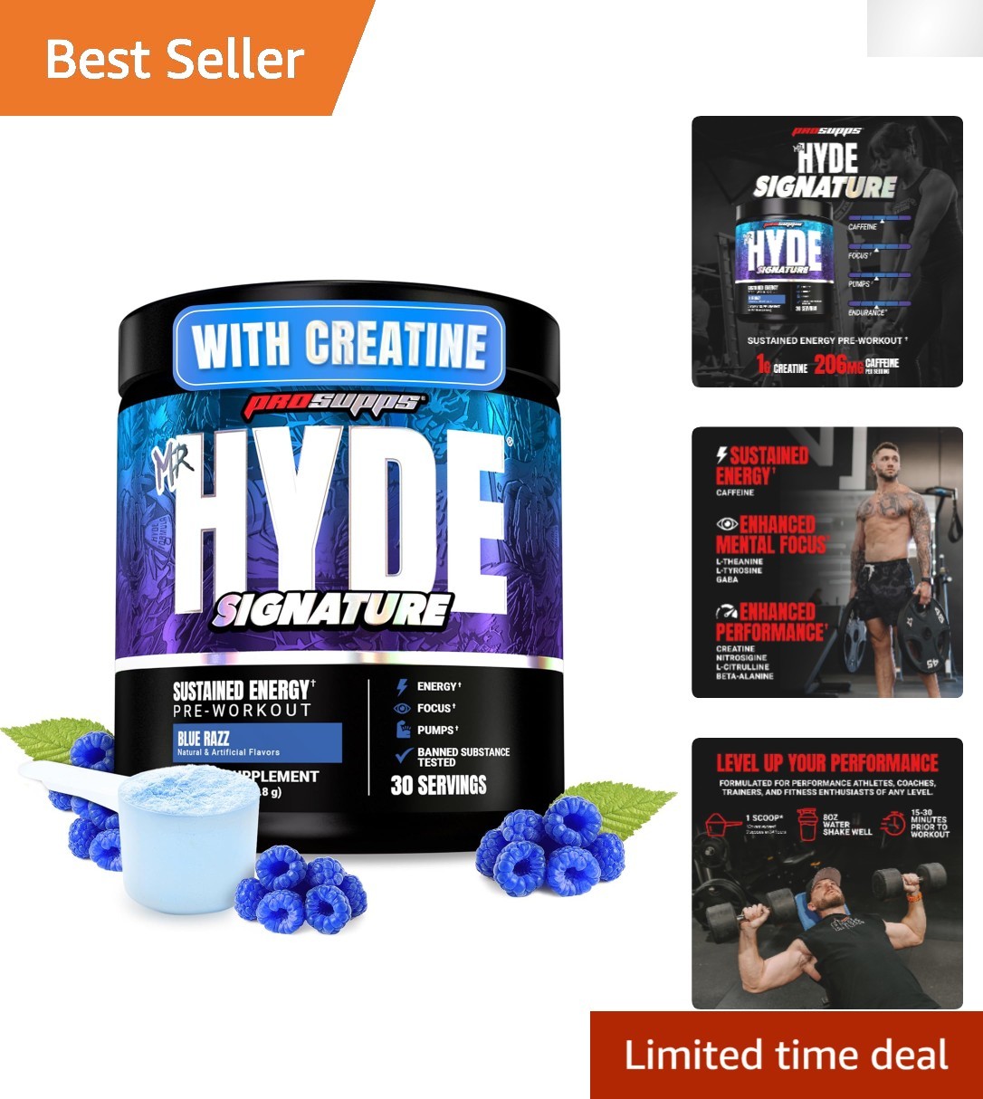 Mr. Hyde Pre-Workout Powder with Creatine & Beta Alanine – 30 Servings Blue Razz