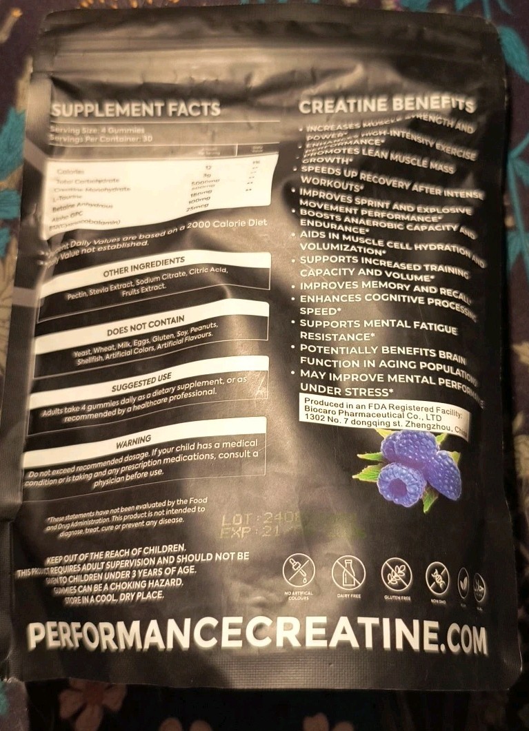 Performance Supplements Creatine Gummies 120 Count 08/26