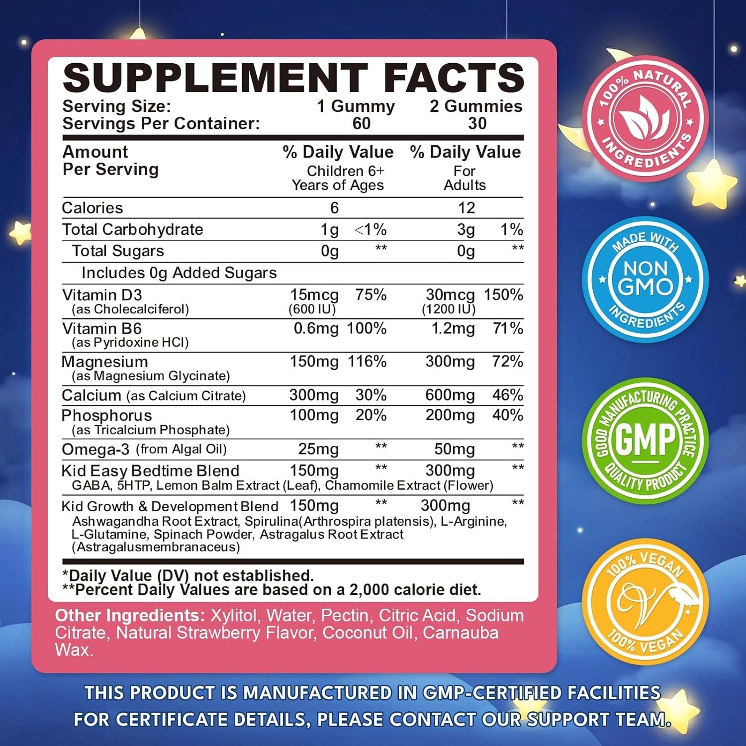Magnesium Gummies for Kids, Magnesium Glycinate Gummies with Chamomile, Lemon