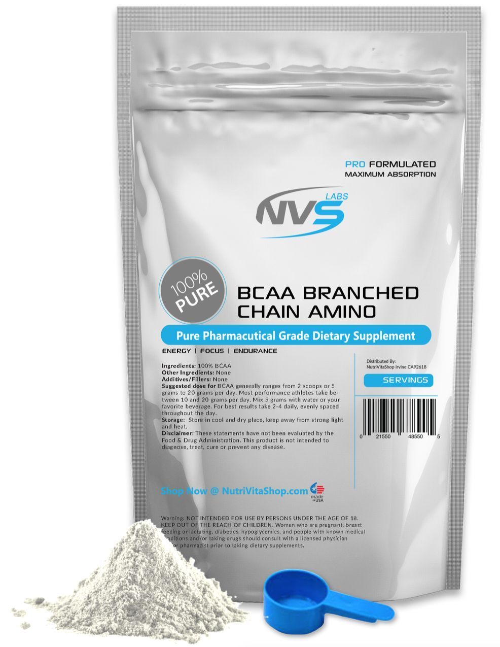 100 SERVINGS BRANCHED CHAIN AMINO ACIDS – BCAA FREE FORM – 500g PURE POWDER