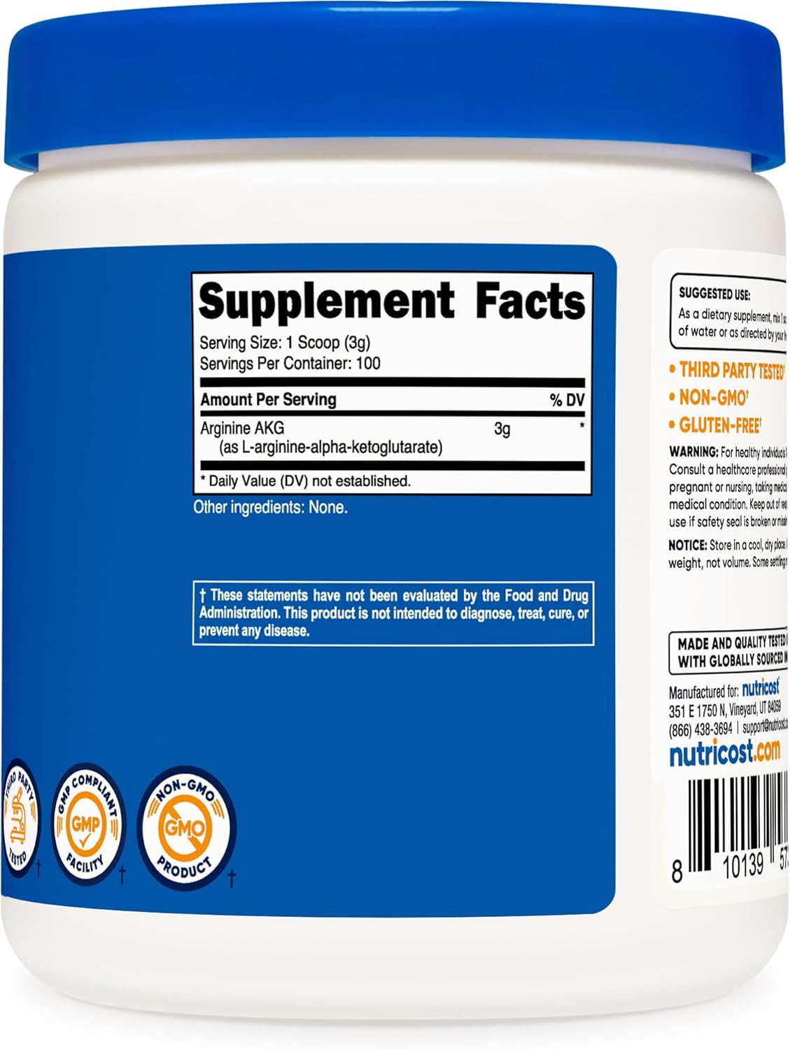 Arginine AKG Powder 300 Grams (AAKG) – 3G per Serving & 100 Servings – Pure Argi