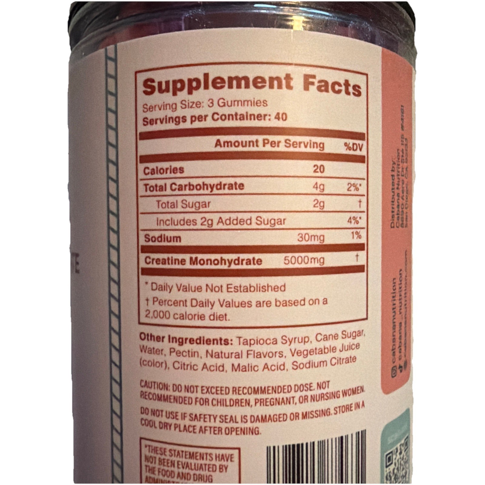 LOT OF 2-Creatine Monohydrate Gummies Cabana Nutrition Sour Watermelon NEW Vegan
