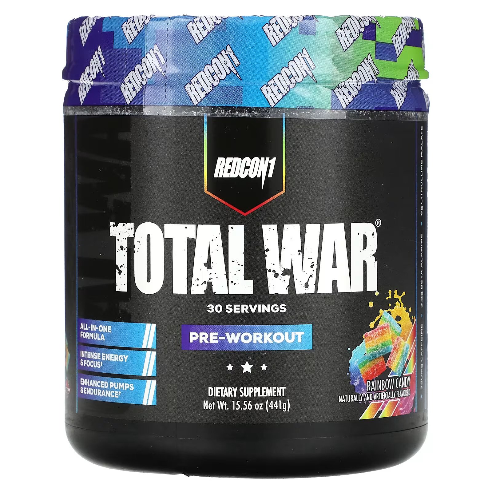 2 X Redcon1, Total War, Pre-Workout, Rainbow Candy, 15.56 oz (441 g)