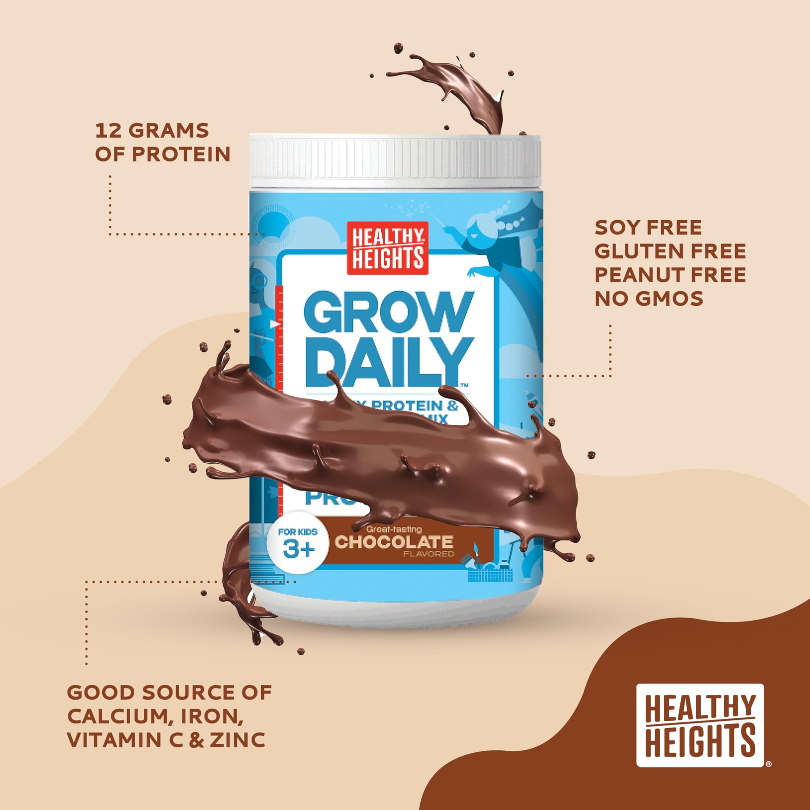 Grow Daily 3+ Shake Mix 7-serving Canister by Healthy Heights – Protein Powder (