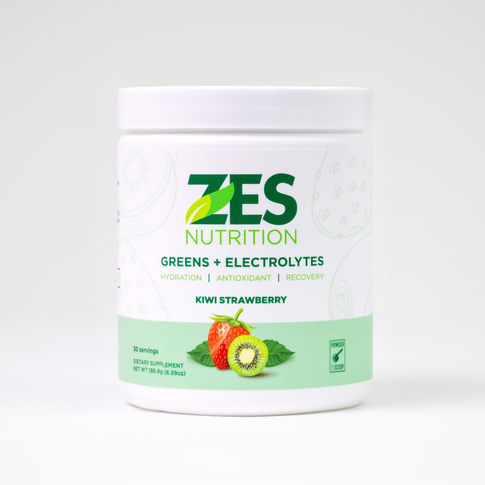 Zes Nutrition Greens Electrolytes Kiwi Strawberry Flavor Vegan Non-Gmo Green