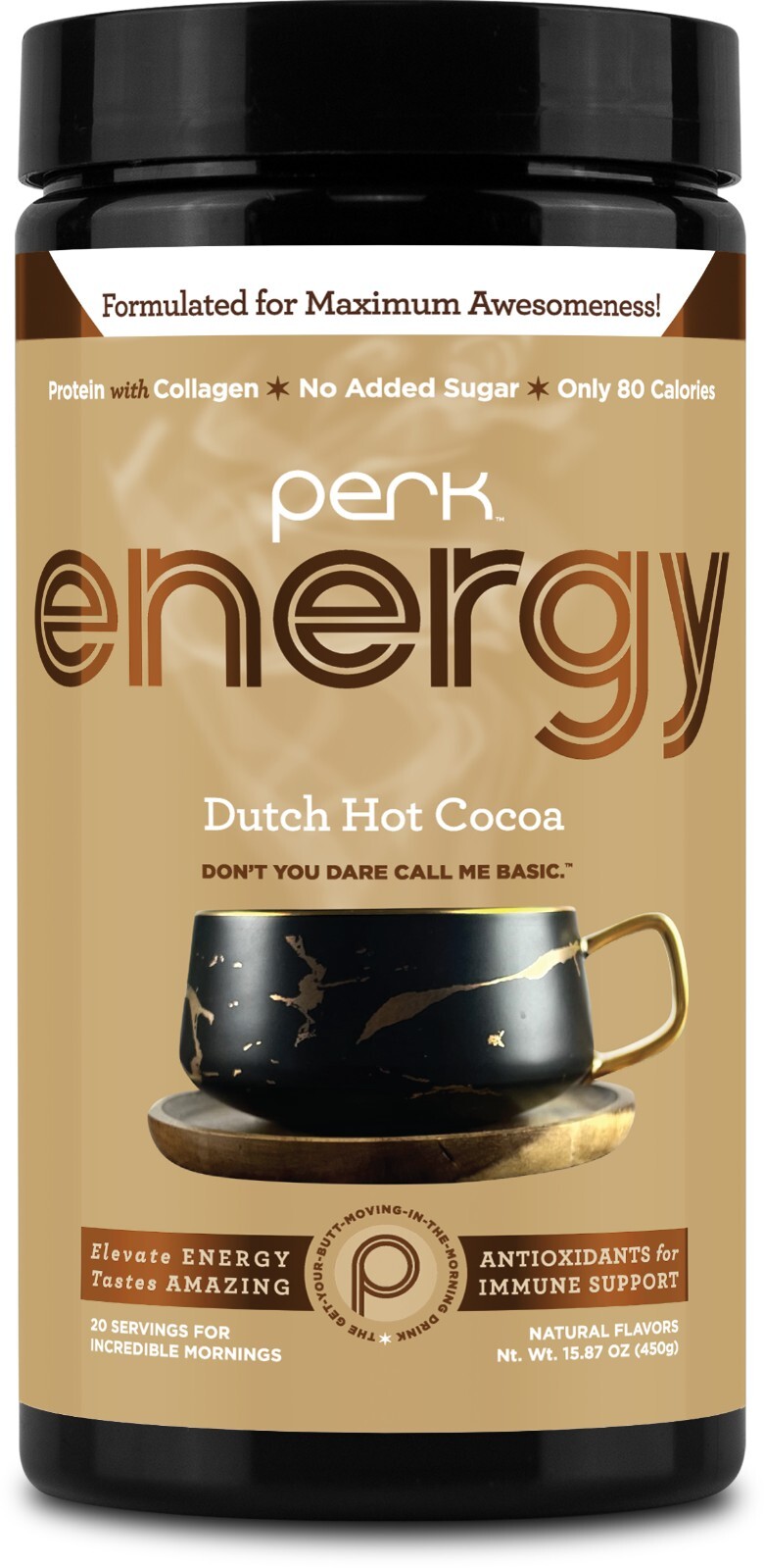 Perk Energy Original Dutch Hot Cocoa (20 Servings) – Soy Free, Peanut Free