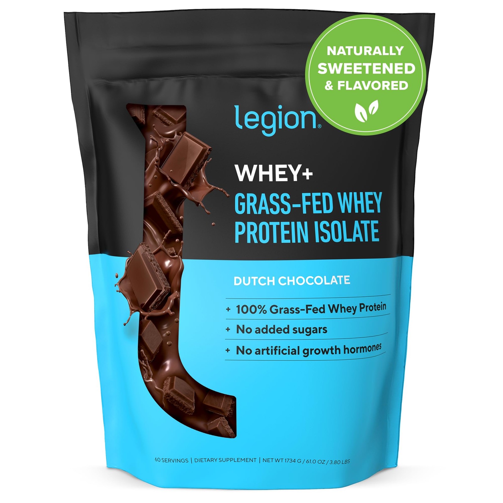LEGION Whey+ Protein: Grass-Fed Isolate Powder – 60 Servings, Low-Calorie, Non-G
