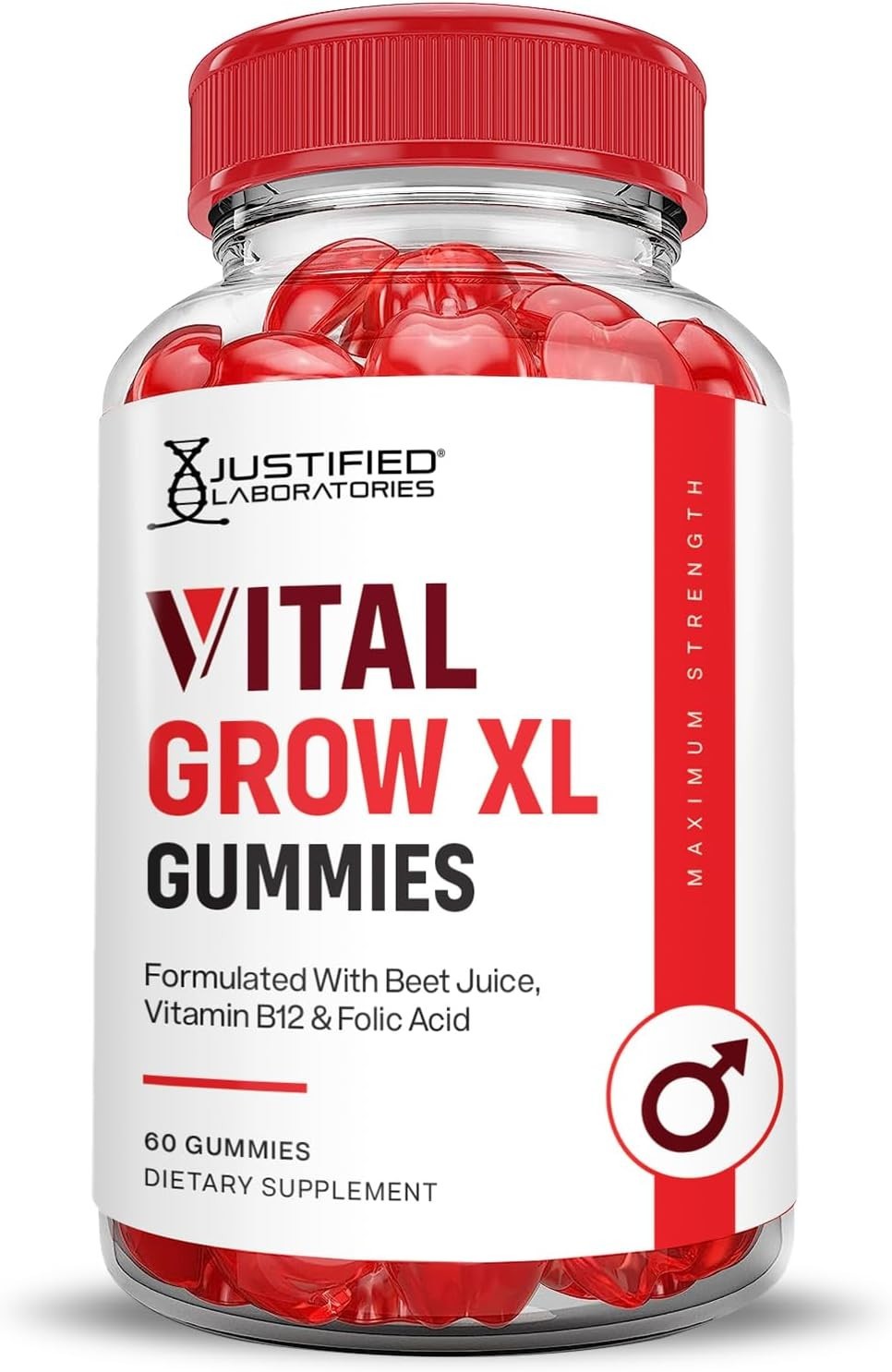Justified Laboratories Vital Grow XL Gummies 1000mg ACV Folate B12 Non-GMO Vegan