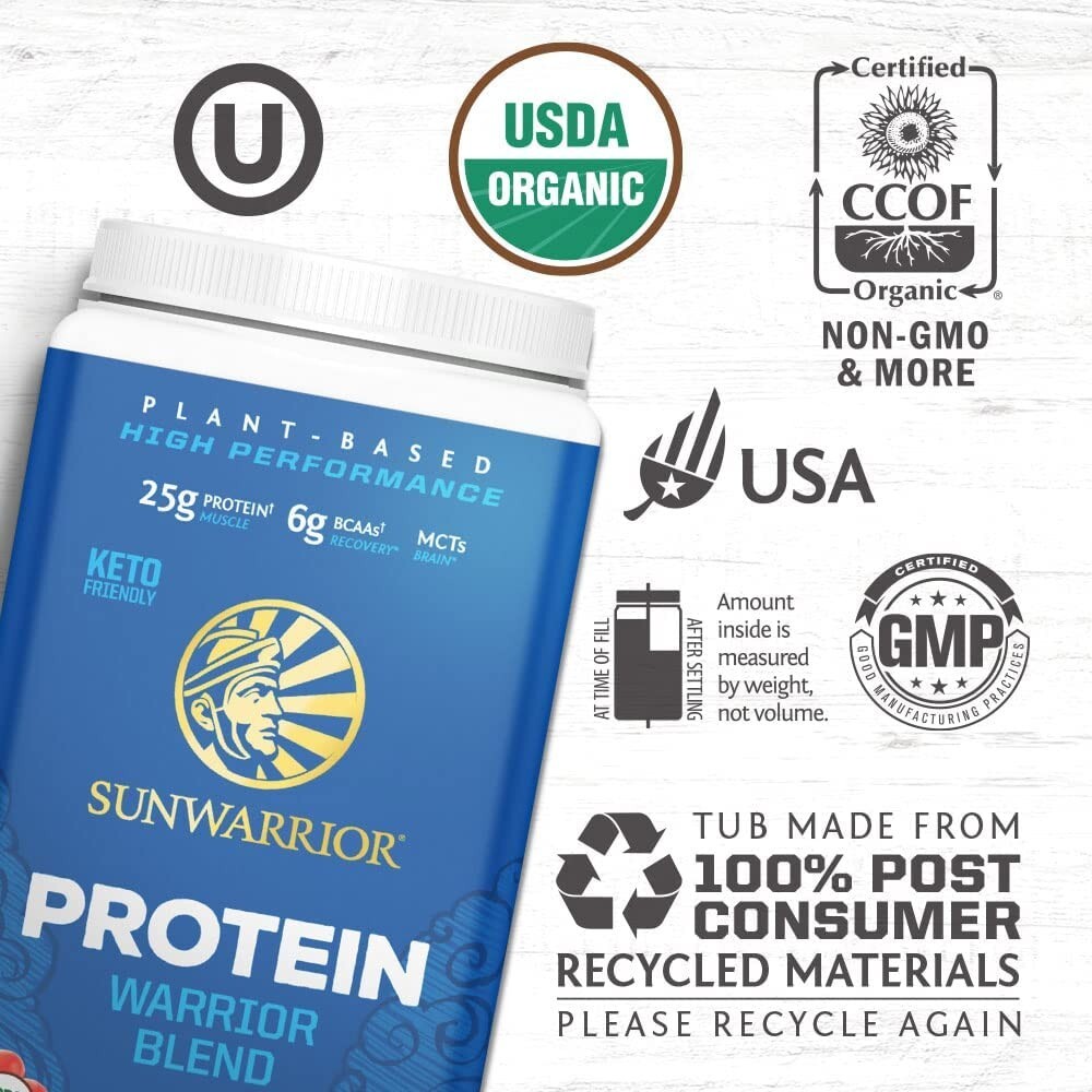 Sunwarrior Warrior Blend Plant-Based Raw Vegan Protein Powder, Mocha, 1.65 lbs