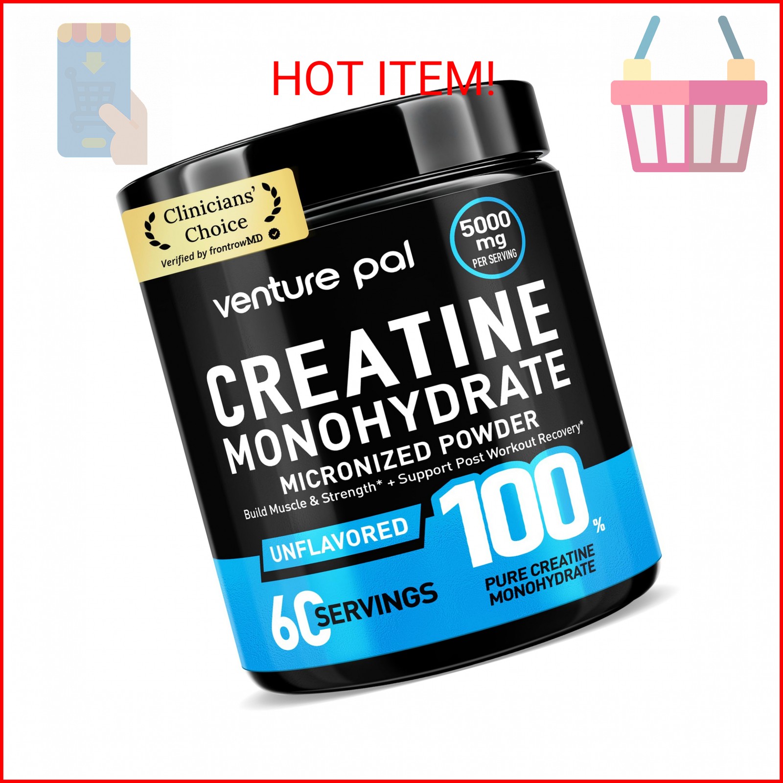 Venture Pal 100% Pure Micronized Creatine Monohydrate Powder, Unflavored Creatin
