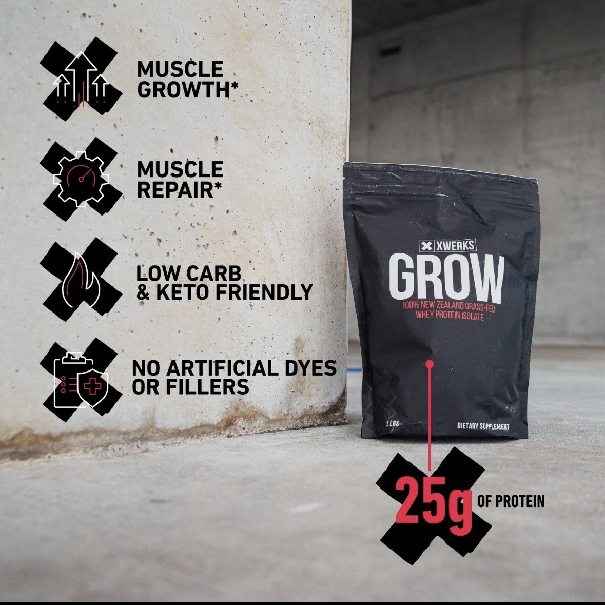 Xwerks Grow 100% New Zealand Grass-Fed Whey Protein 25g of Pure Isolate Prote…
