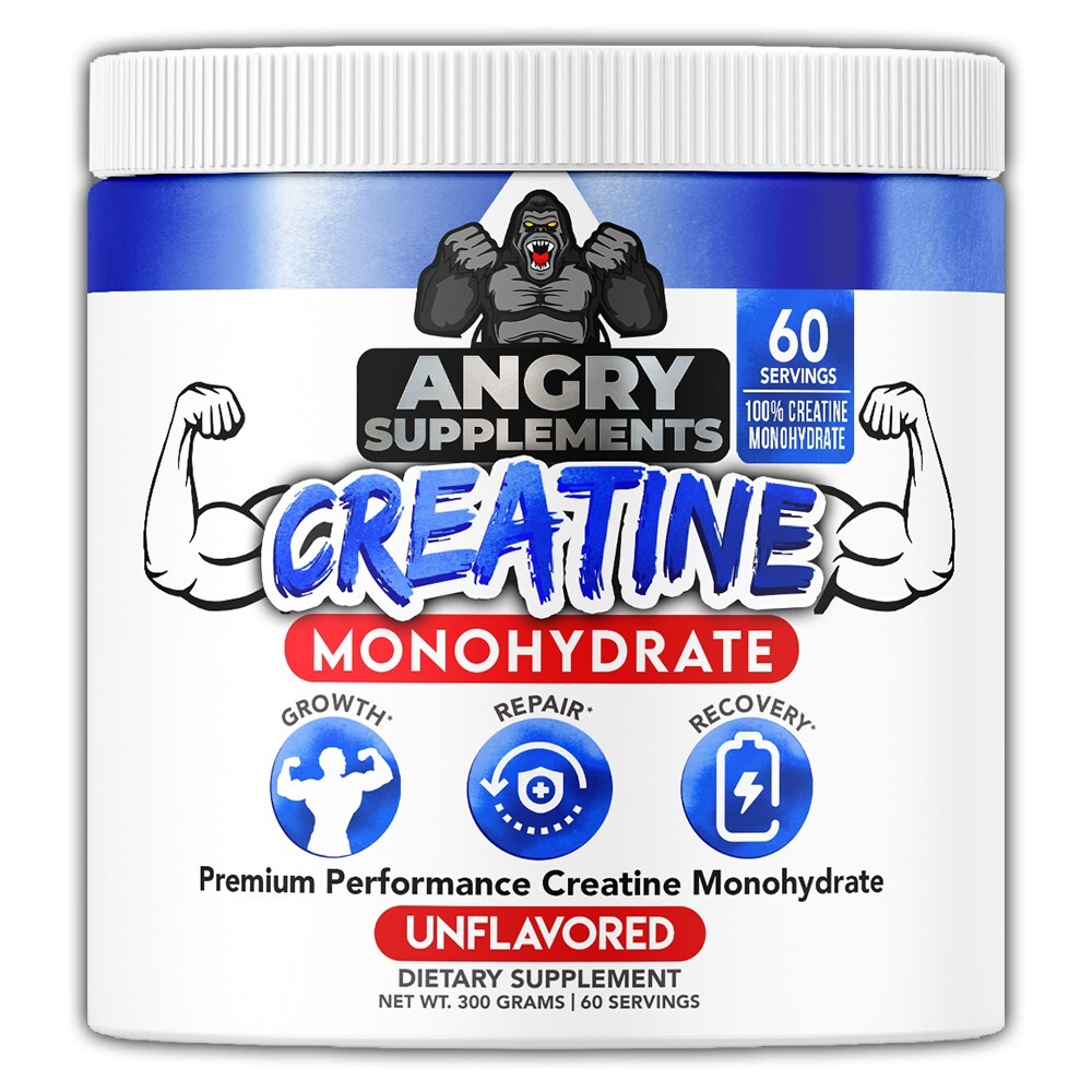 Angry Supplements Creatine Monohydrate 100% Premium Grow Repair 300g 60 Serv 6PK