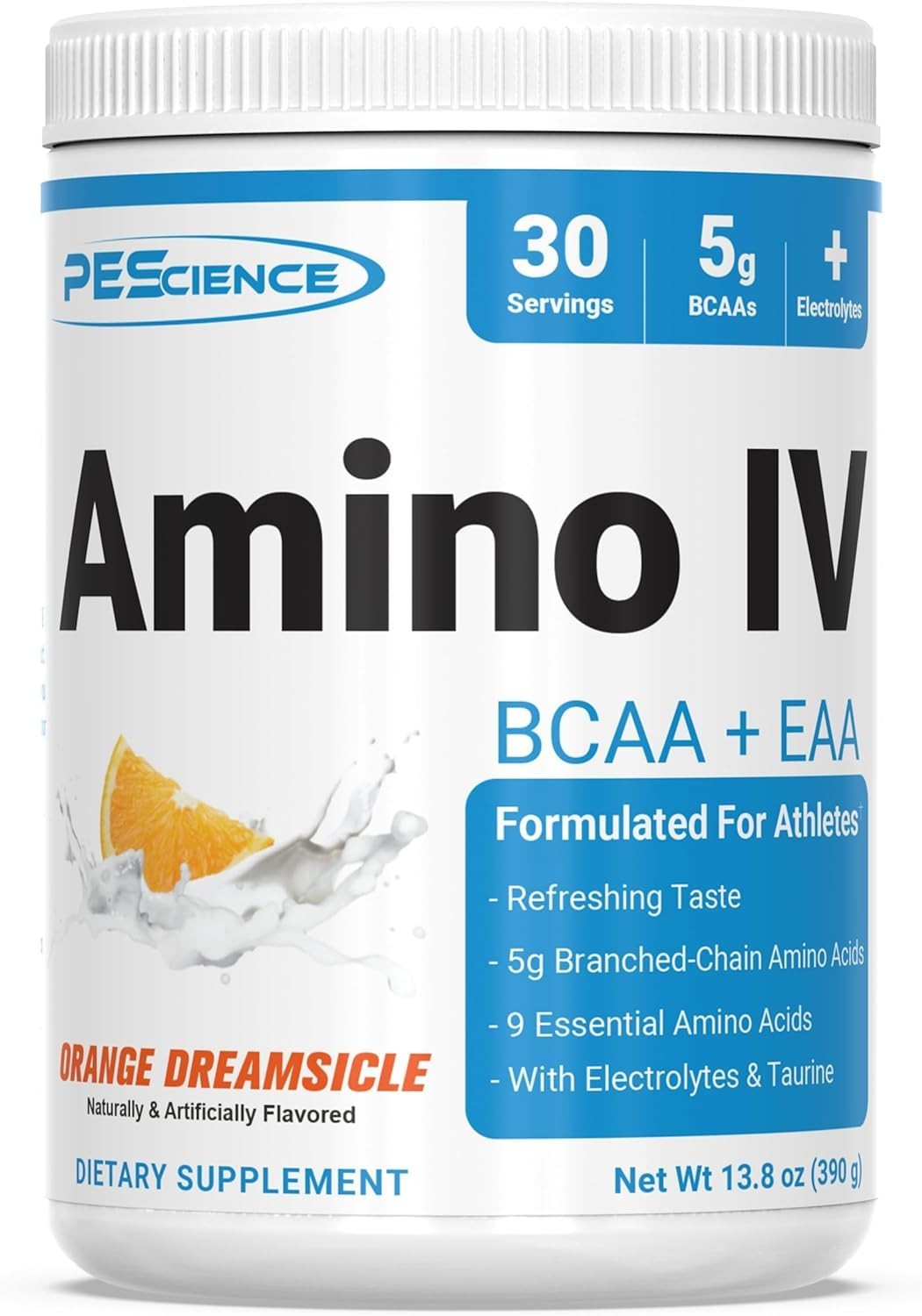 Vegan Amino IV Powder Orange Dreamsicle BCAA EAA 5g Electrolytes 13.4 Ounce