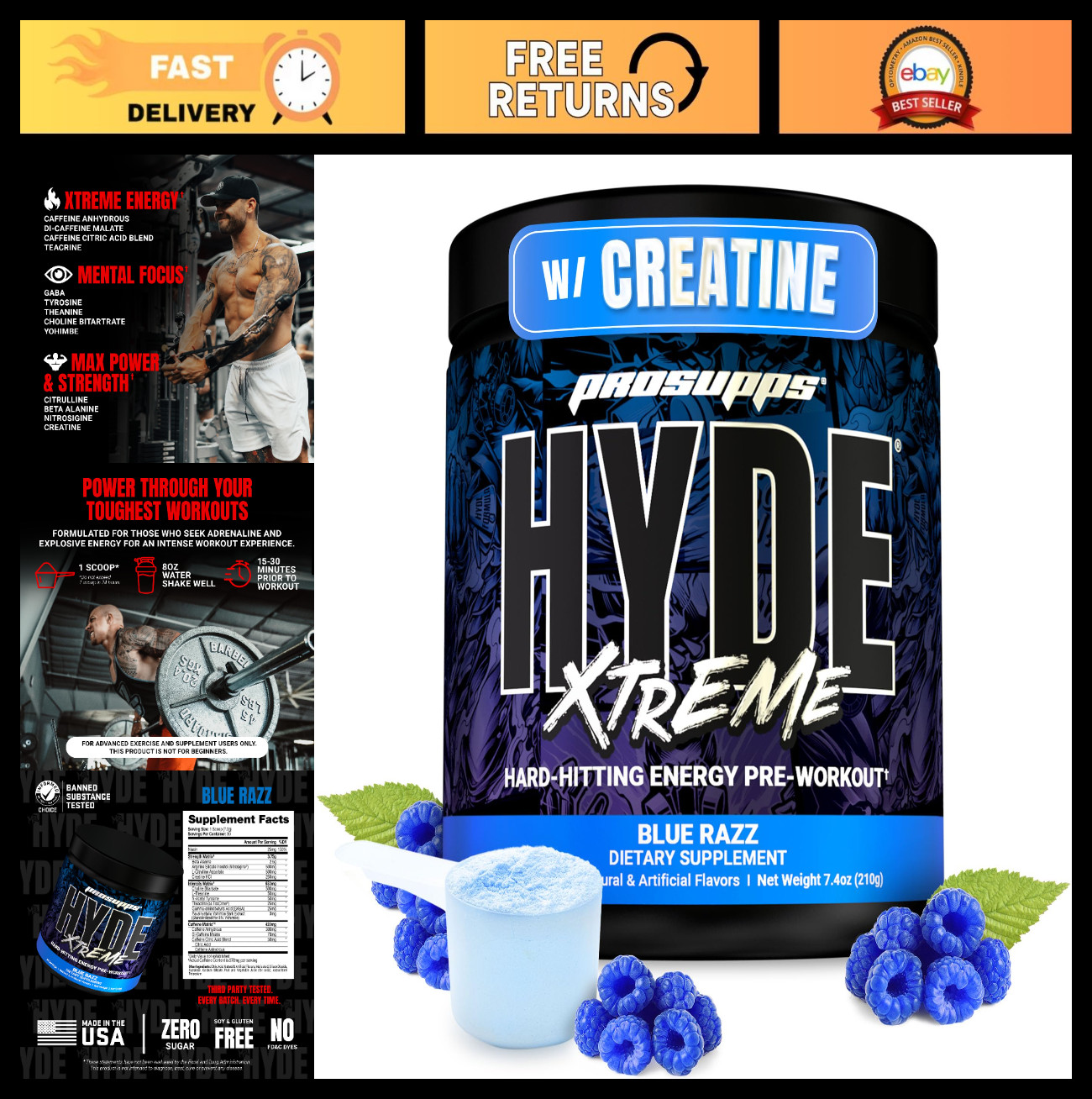 Extreme Energy Pre Workout Powder with Creatine, Beta Alanine & Caffeine – 30 Se