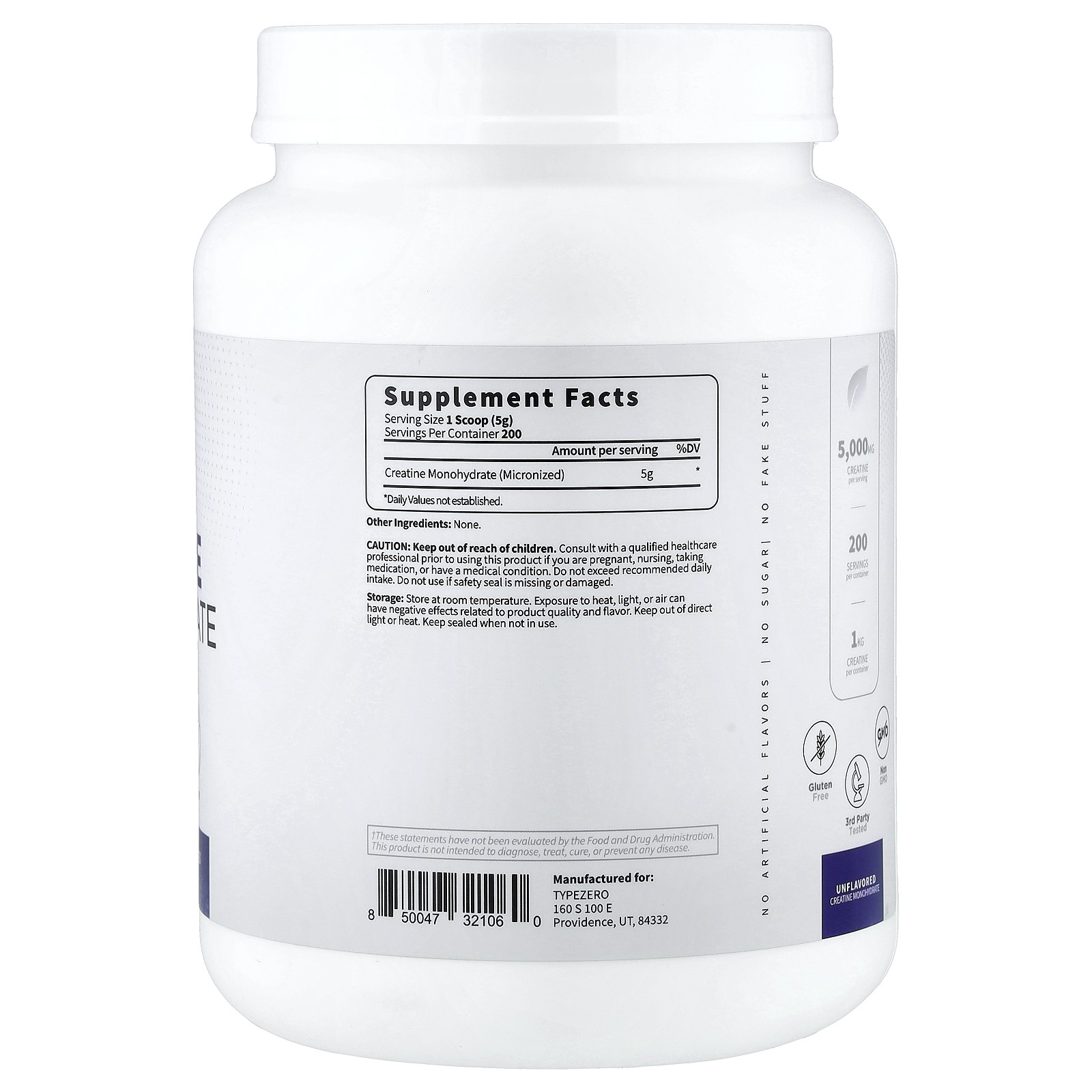 Clean, Creatine Monohydrate, Unflavored, 5,000 mg, 35 oz (1 kg)