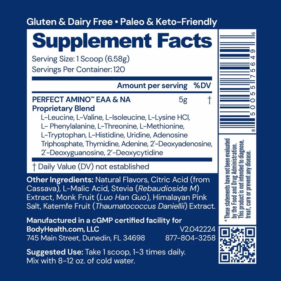 BodyHealth PerfectAmino Powder 120 Servings Essential Amino Acids EAA BCAA