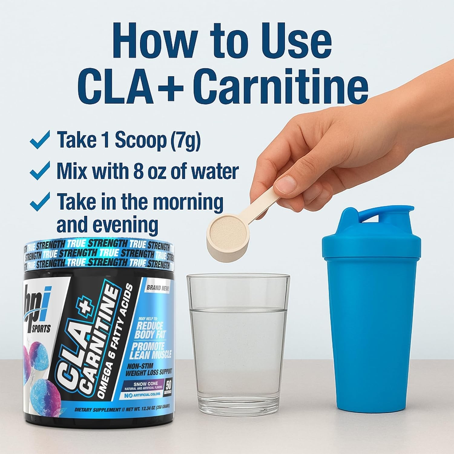 BPI Sports CLA + Carnitine Powder, Snow Cone, 50 Servings, Weight Loss & Lean