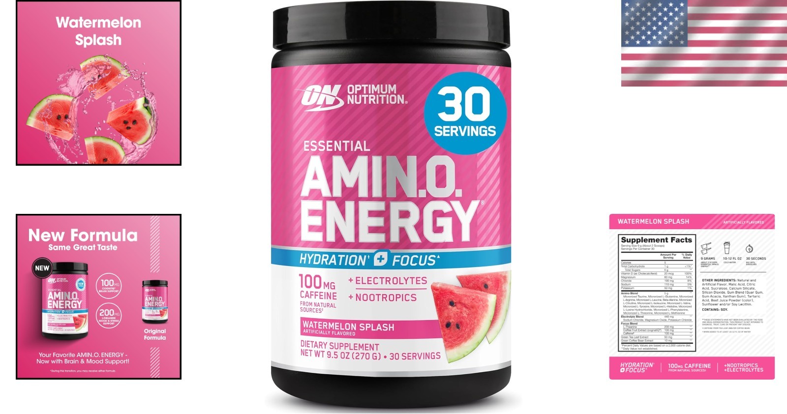 Energy & Focus Enhancer – Amino Powder with Electrolytes, 30 Servings Watermelon
