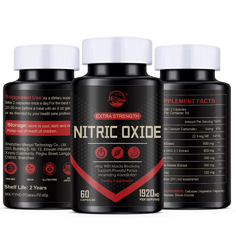 L-Arginine 60 Capsules Nitric Oxide, Testosterone Booster, ED Support 1920 mg