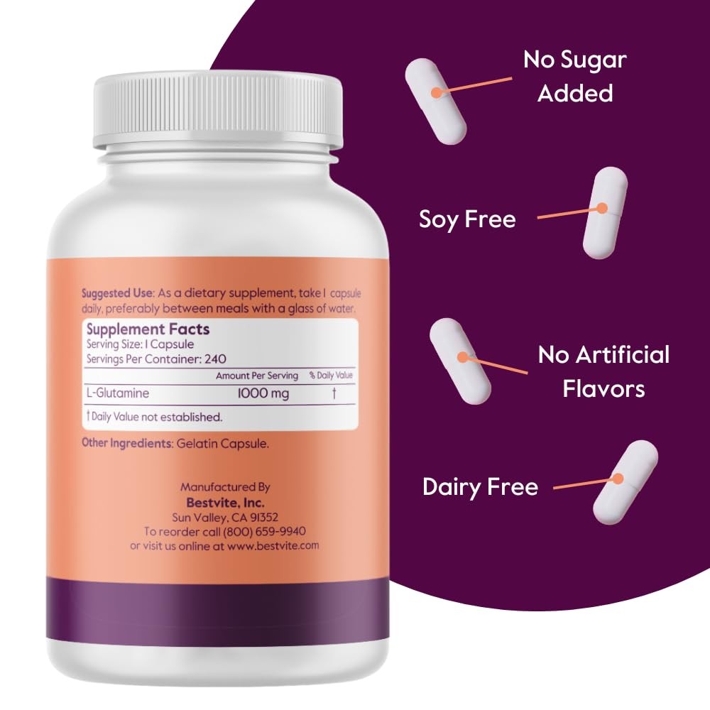 BESTVITE FillerFree LGlutamine 1000mg per Capsule 240 Capsules Free Form No…