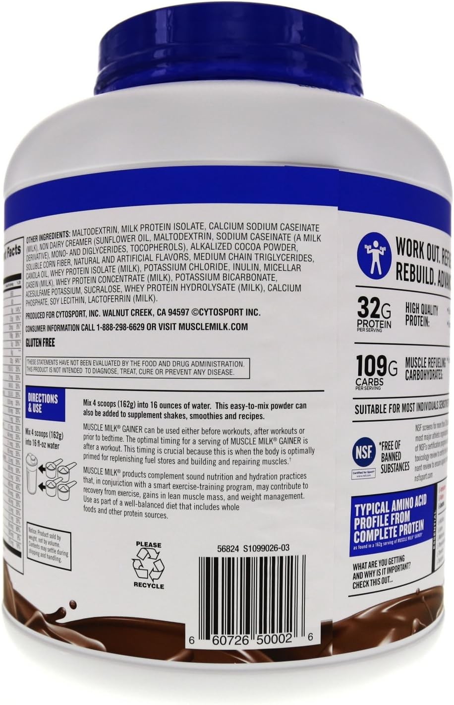 Muscle Milk Gainer Protein Powder, Chocolate, 32g 5 Pound (Pack of 1)
