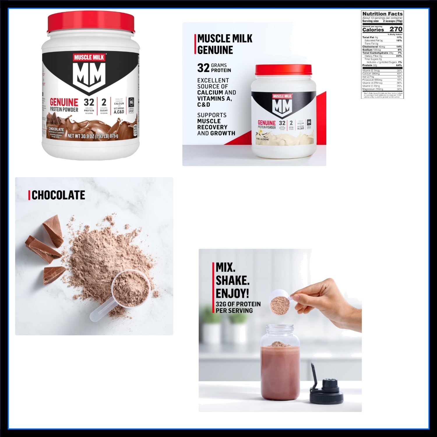 Muscle Milk Genuine Protein Powder, Chocolate, 1.93 Pounds, 13 Servings, 32g Pro