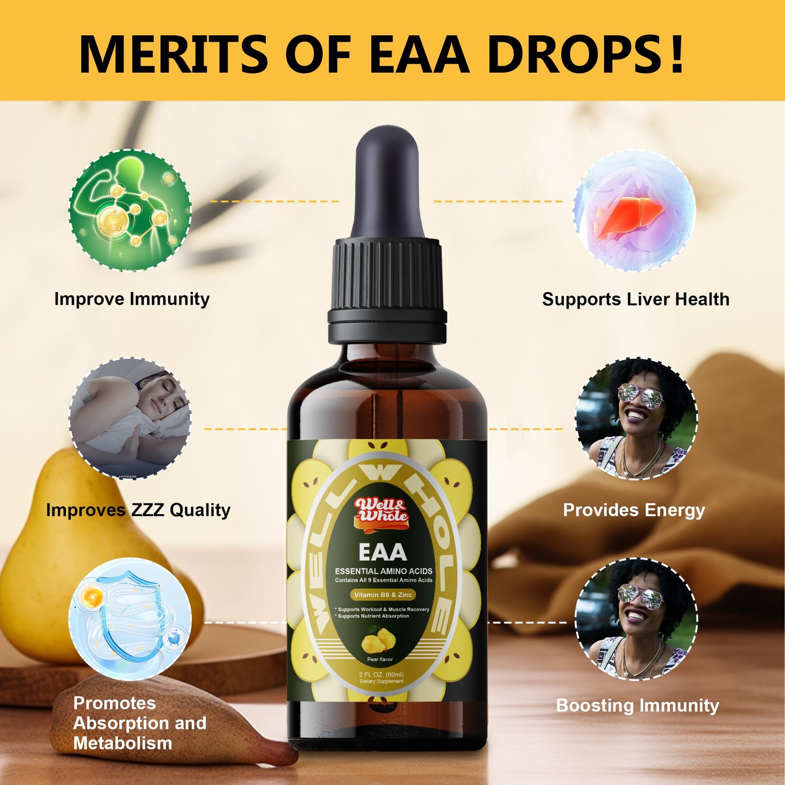 EAA Liquid Drops Amino Acid & Liver Support w/ B6 Zinc 2oz Non-GMO Vegan