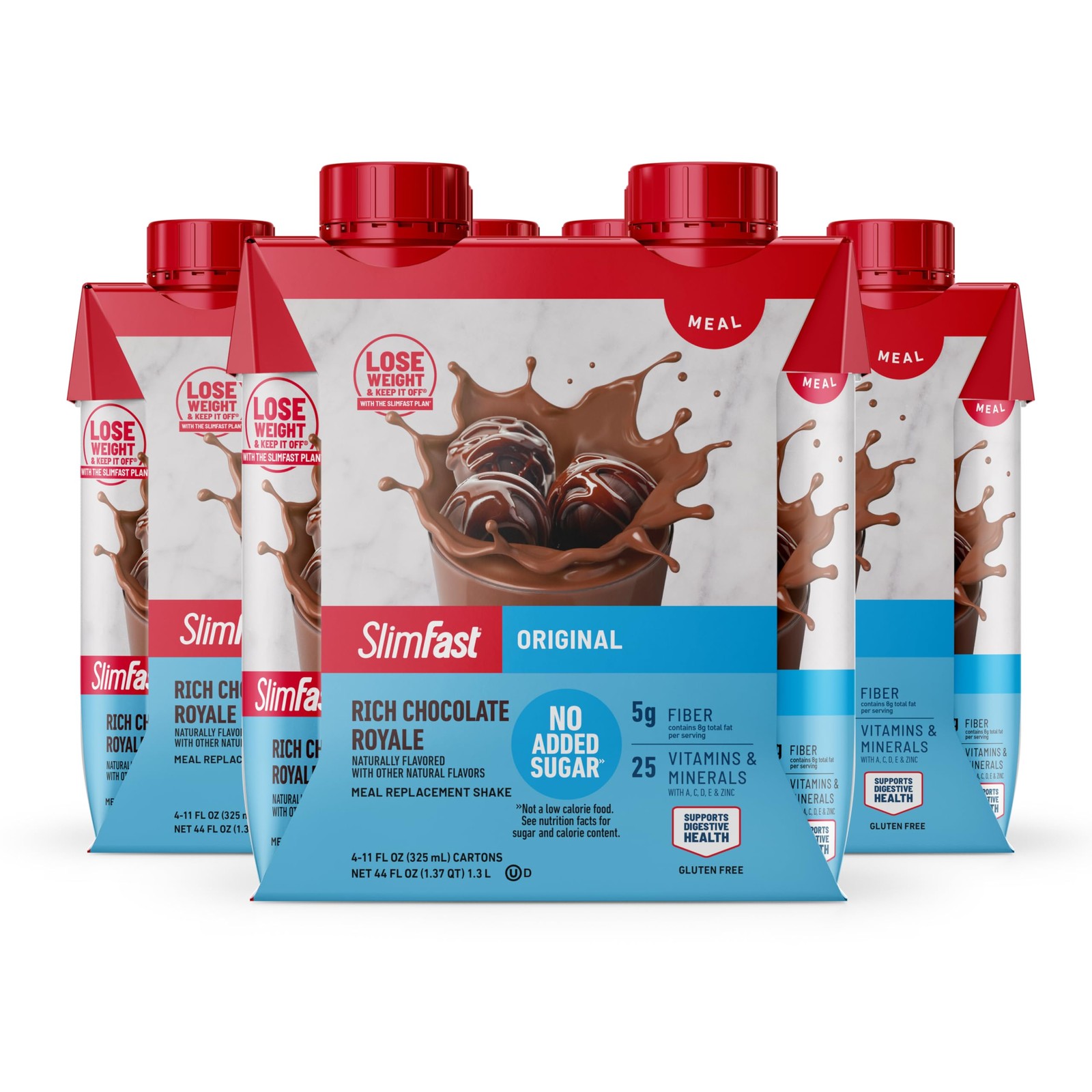 SlimFast Meal Replacement Shake, Rich Chocolate Royale, No Added Sugar, 12-Pack