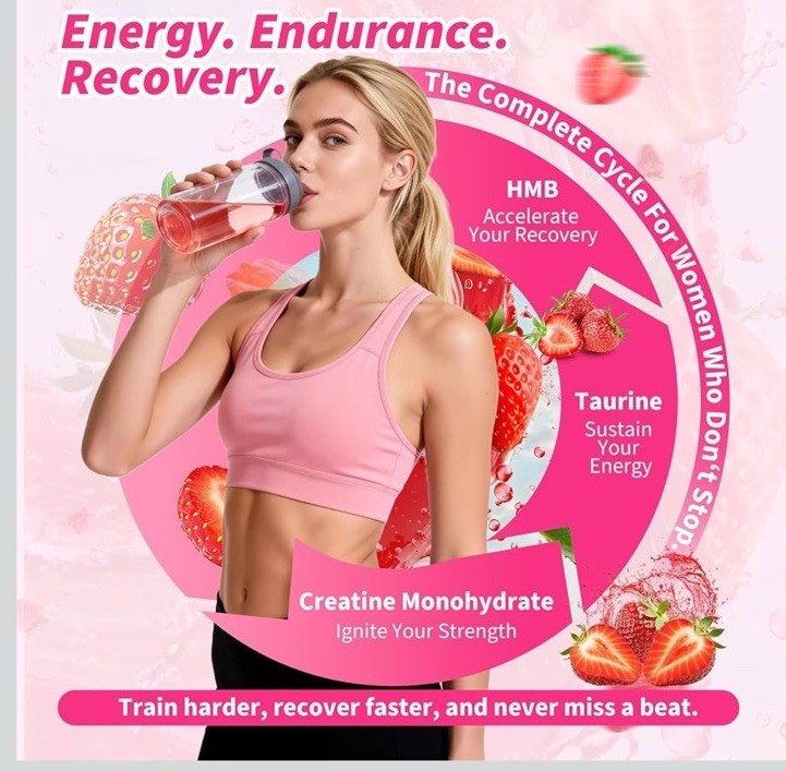 LanranBee Creatine HMB Women’s Monohydrate Powder Strawberry 30 Servings 5000mg