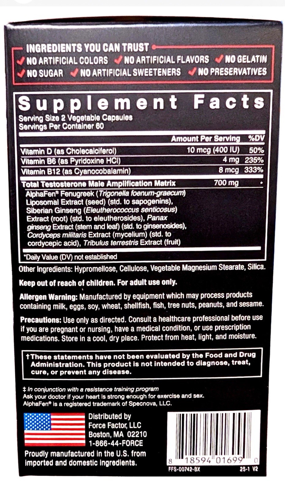 Force Factor Test X180 Legend Testosterone Booster Capsules 120 Count EXP 03/29