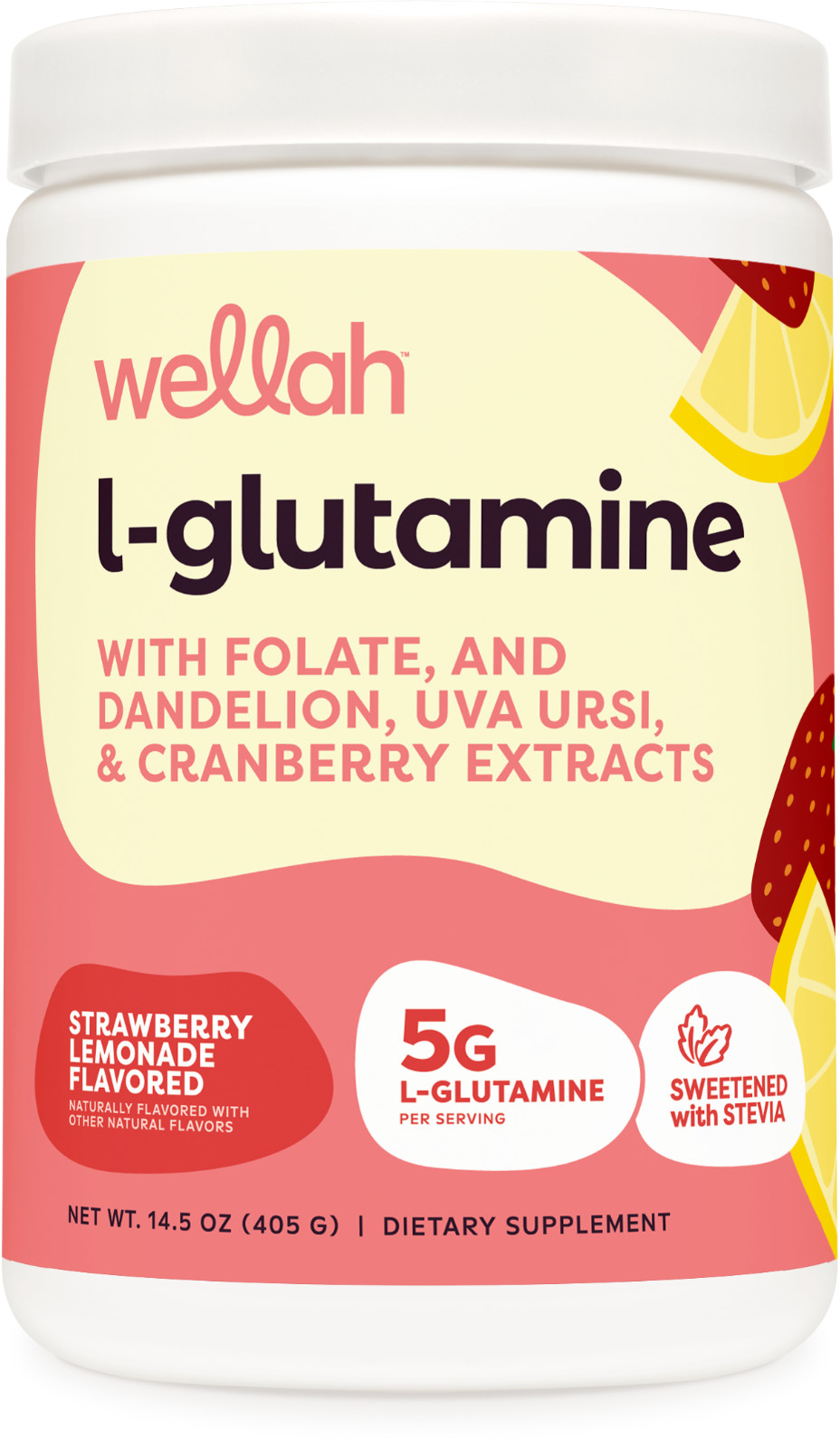 Wellah L-Glutamine Strawberry Lemonade (50 Servings) – Sweetened with Stevia