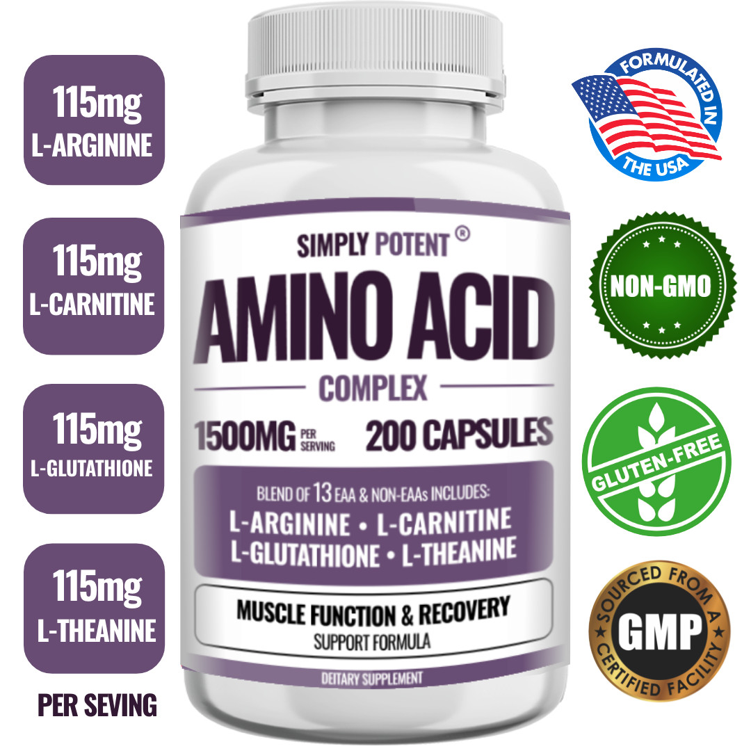 Amino Acid Complex 1500mg 200 Capsules – 13 Aminos with L-Arginine L-Glutathione