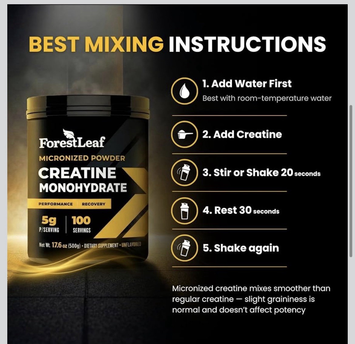 ForestLeaf Micronized Creatine Monohydrate Powder Muscle Growth Strength 100s