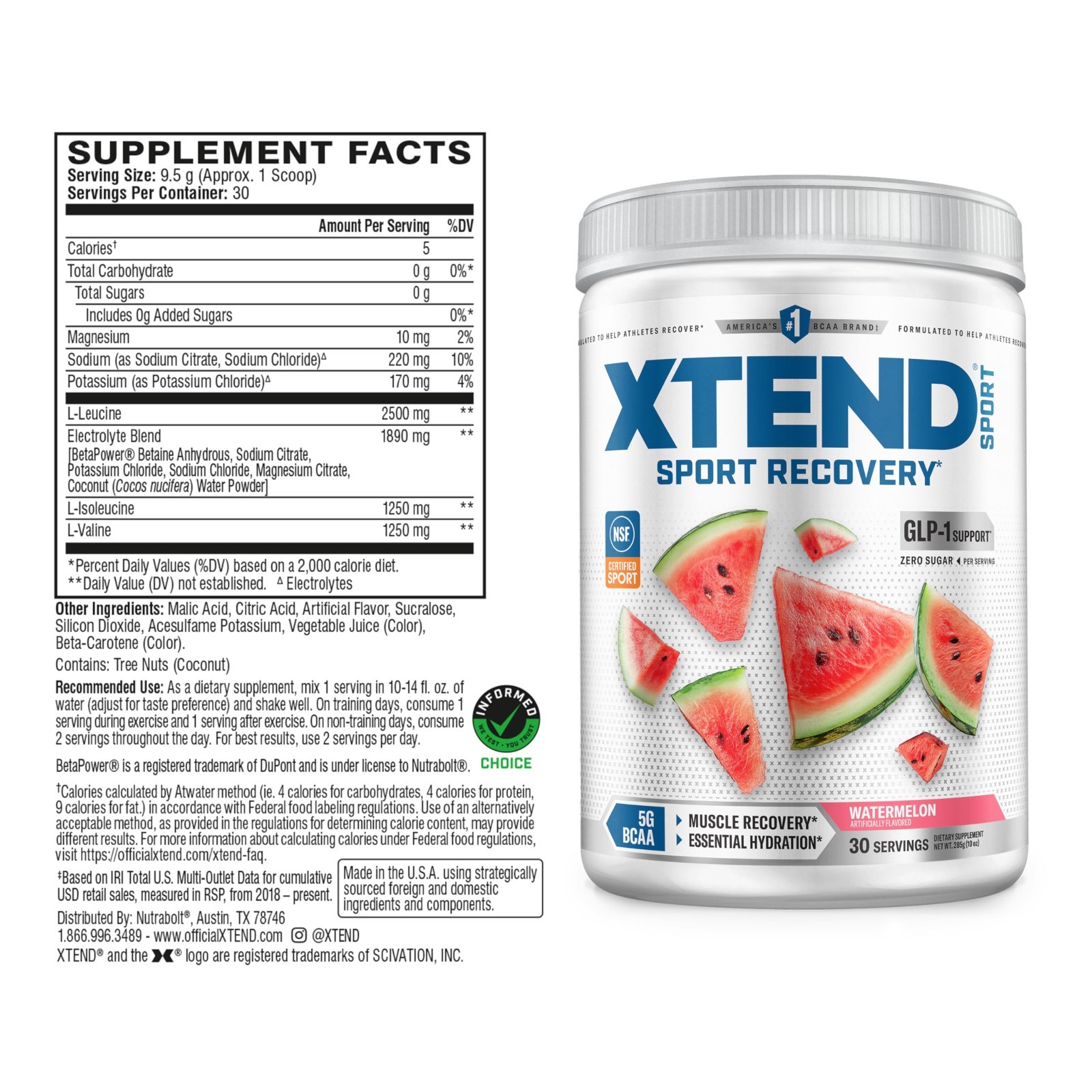 BCAA Powder Watermelon – Electrolyte Recovery & Hydration Drink Mix – 30 Serving