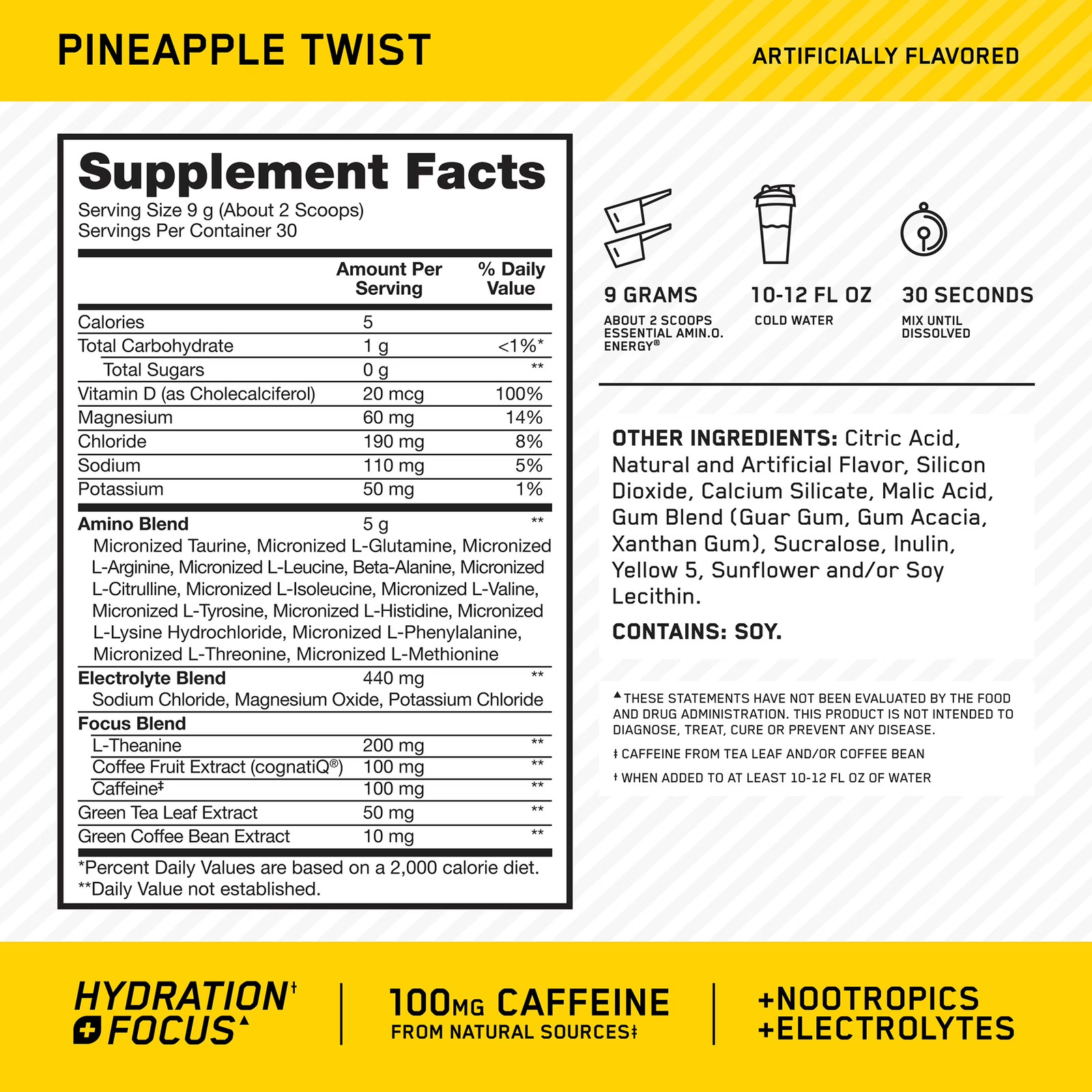Essential Amino Energy Hydration plus Focus Powder, Pineapple Twist, 9.5 Oz