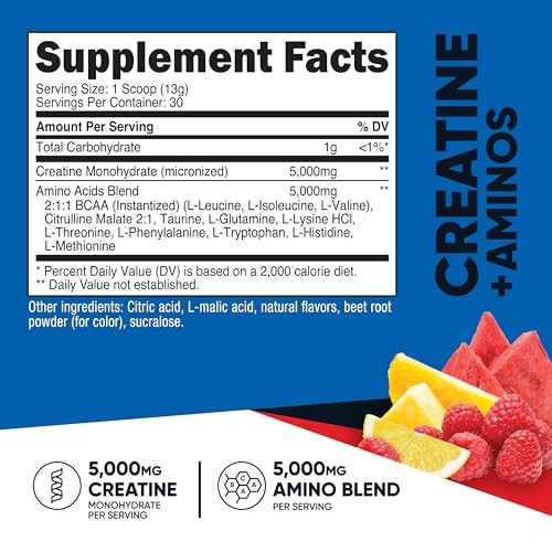 Creatine + BCAA Amino Acids Fruit Punch 30 Servings 5000mg
