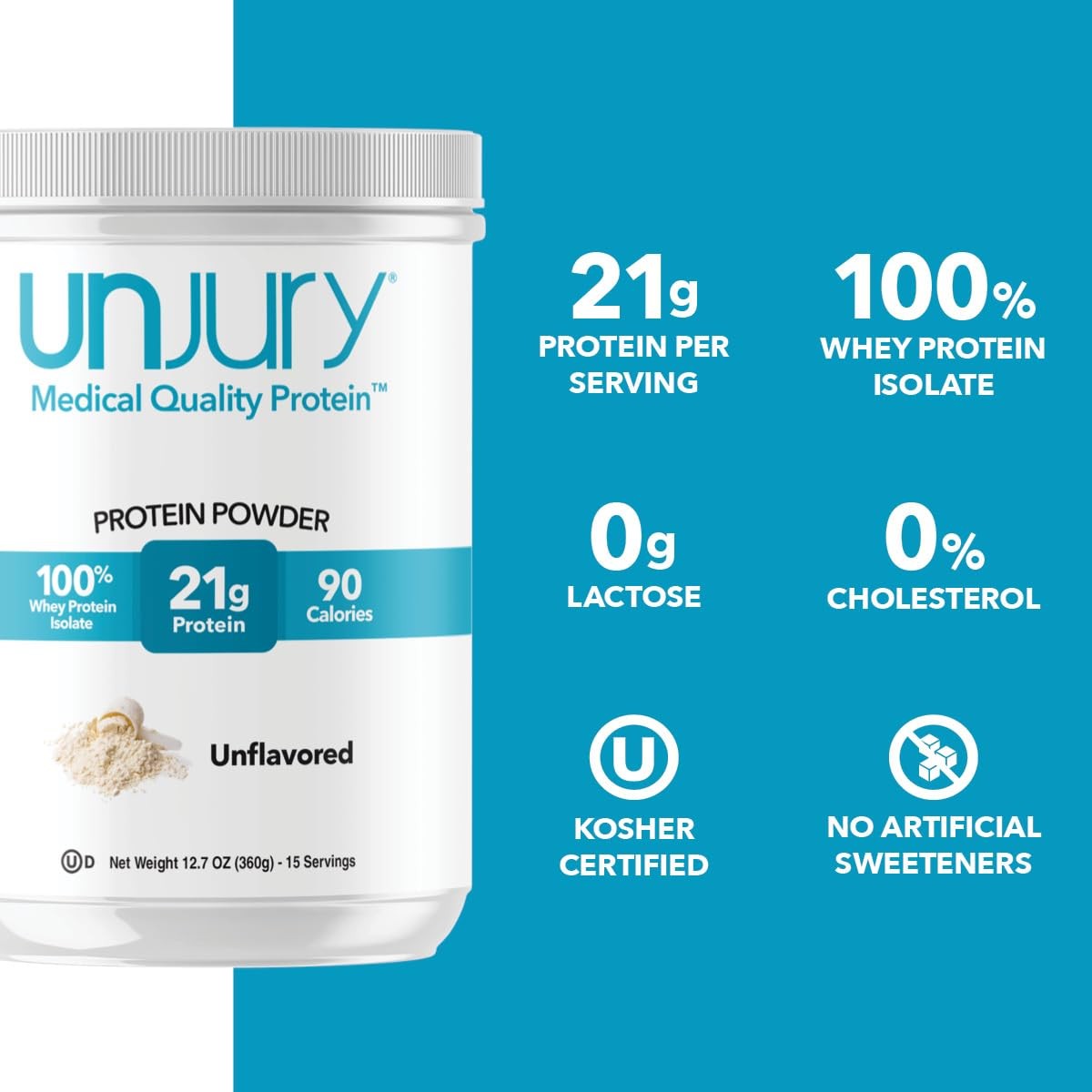 Unflavored Whey Protein Isolate Powder | 21g Protein | Low Carb & Sugar-Free