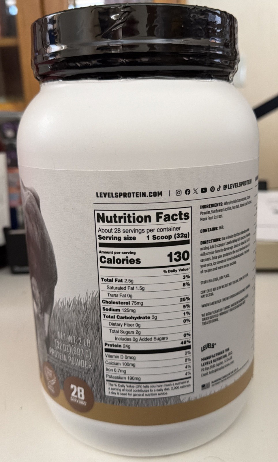 Levels Grass Fed Whey 24g Protein Powder Double Chocolate 1.48 LB 12/2027