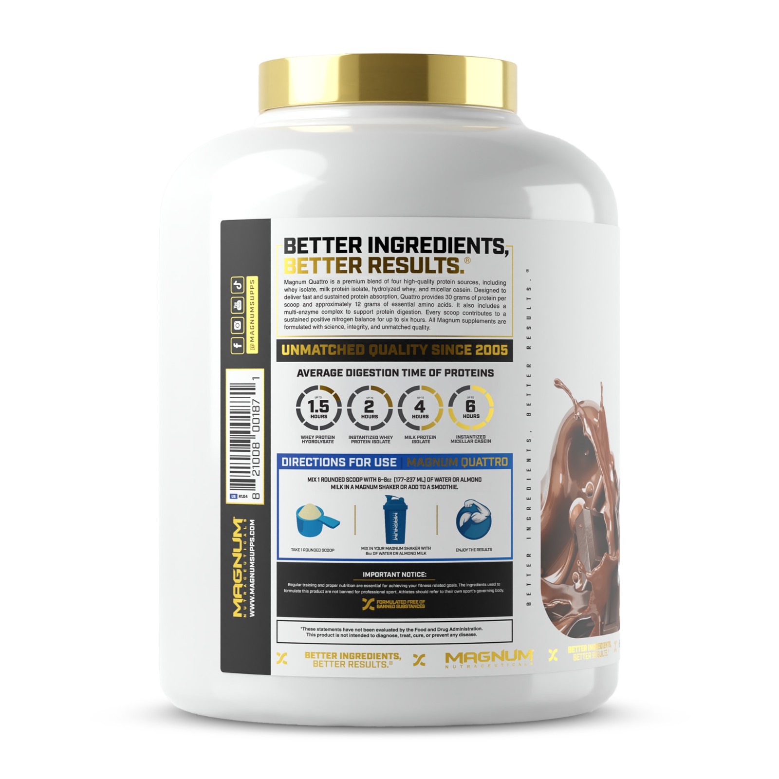 Magnum Nutraceuticals Quattro 2lb Chocolate blend Milk Egg Whey Casein Protein