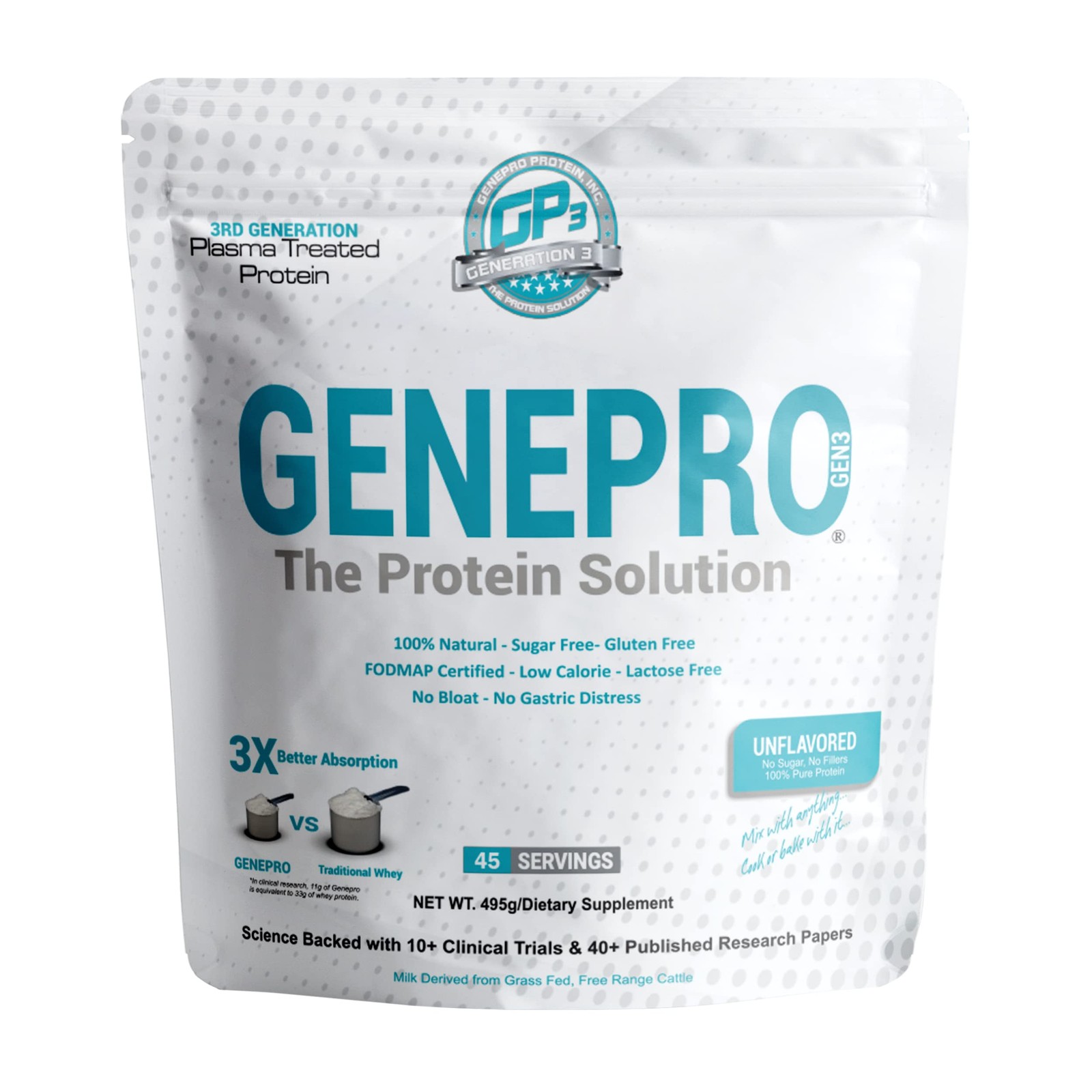 GENEPRO GEN. 3 Unflavored Protein Powder – New Formula – Lactose-Free, Gluten…