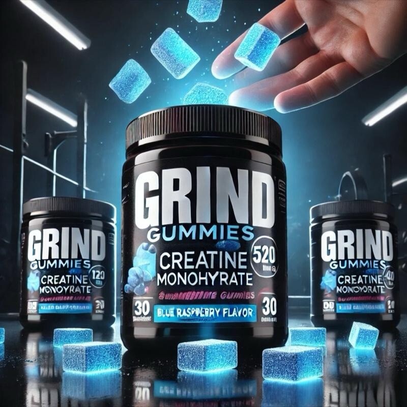 Creatine Grind mono Gummies 5G Sugar Free Creatine Gluten-Free blueberry 60 Ct