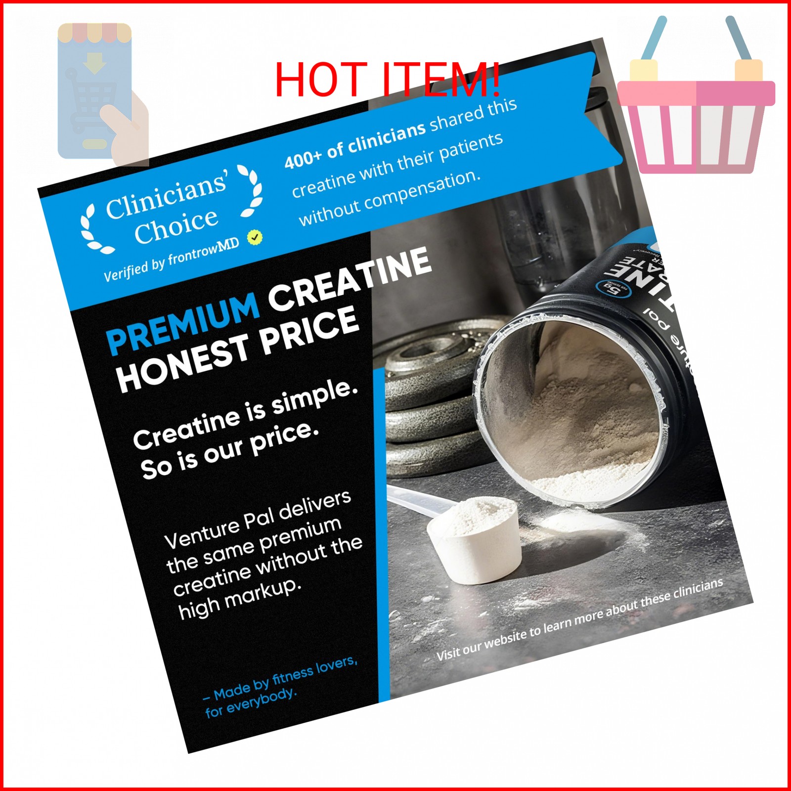 Venture Pal 100% Pure Micronized Creatine Monohydrate Powder, Unflavored Creatin
